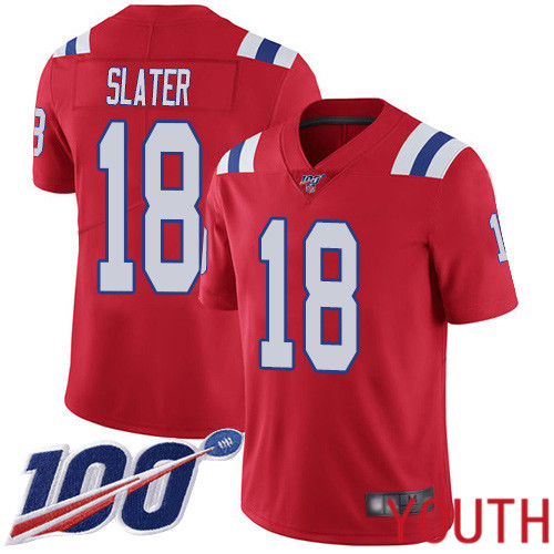 New England Patriots Football #18 100th Season Limited Red Youth Matthew Slater Alternate NFL Jersey->youth nfl jersey->Youth Jersey